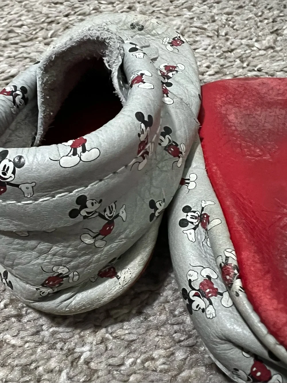 Freshly Picked Disney Mickey Mouse Grey and Red Baby Moccasins Size 6